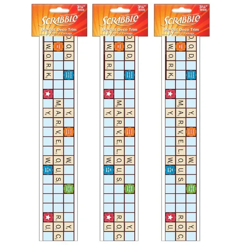 Scrabble&trade; Letters Extra Wide Die Cut Deco Trim&reg;, 37 Feet Per Pack, 3 Packs