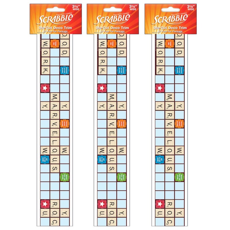 Scrabble&trade; Letters Extra Wide Die Cut Deco Trim&reg;, 37 Feet Per Pack, 3 Packs