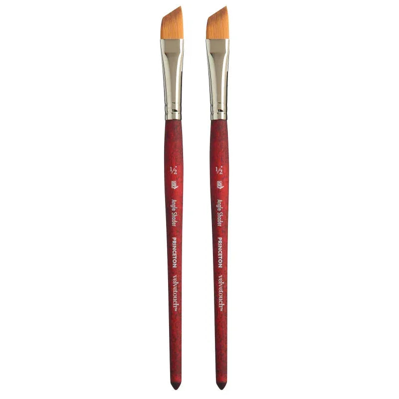 Velvetouch Angle Shader Brush, Synthetic Bristles, Short Handle Mixed Media Paintbrush, Scarlet, Size 1/2 inch, Pack of 2