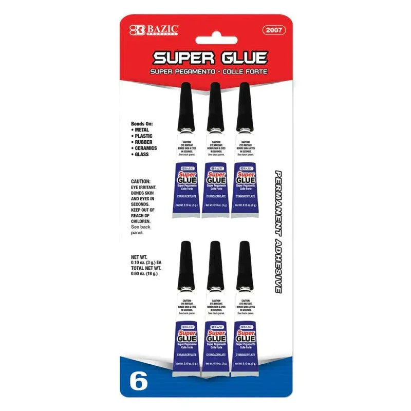 Super Glue, 0.10 oz (3g), Pack of 6