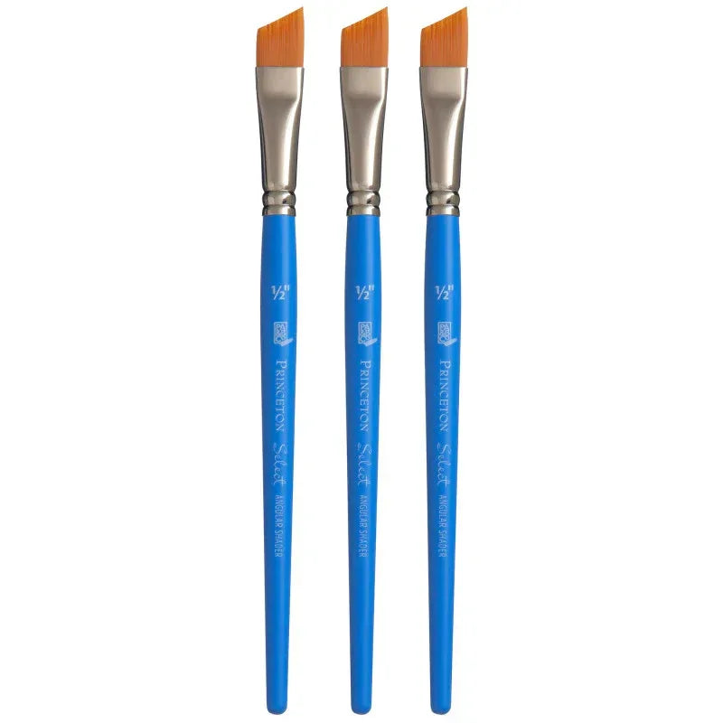 Select Artiste Angle Shader Brush, Synthetic Bristles, Short Handle Mixed Media Paintbrush, Jewel Blue, Size 1/2 inch, Pack of 3