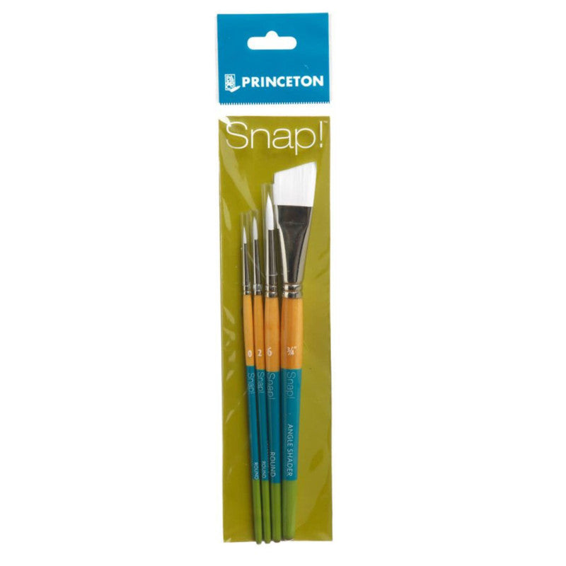 Snap! Brush Set No. 3, Synthetic Bristles, Short Handle Mixed Media Paintbrush, Multicolor, 4 Pieces