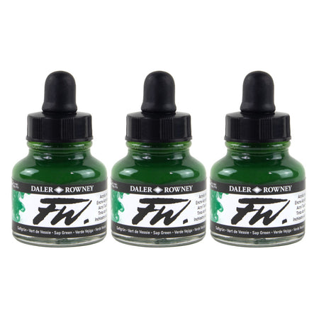 FW Acrylic Ink, Sap Green, 29.5ml, Pack of 3