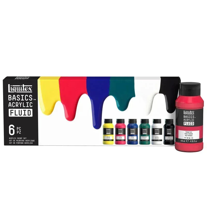 BASICS Fluid Acrylic Paint, Basic Colors, 118 mL Bottles, Set of 6