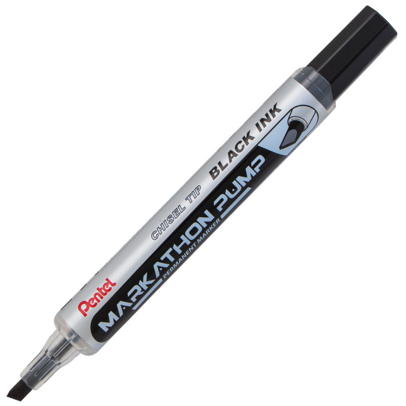 Markathon Pump Permanent Marker, Chisel Tip, Black Ink, 1 Dozen