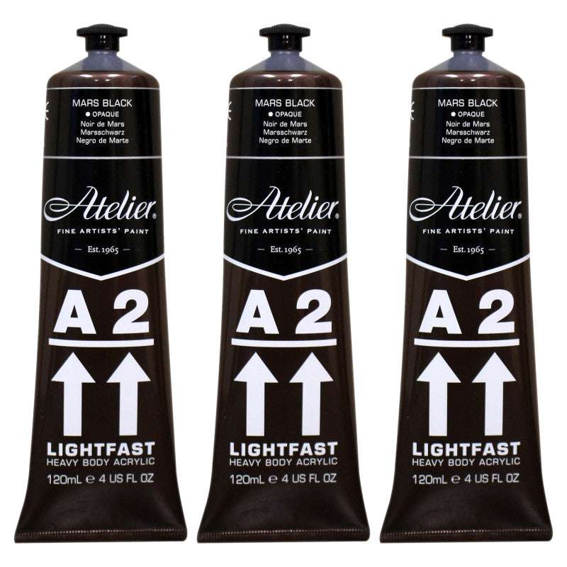 A2 Heavy Body Lightfast Artist Acrylic, 4 oz., Mars Black, Pack of 3