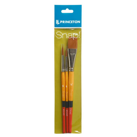 Snap! Brush Set No. 2, Synthetic Bristles, Short Handle Mixed Media Paintbrush, Multicolor, 3 Pieces