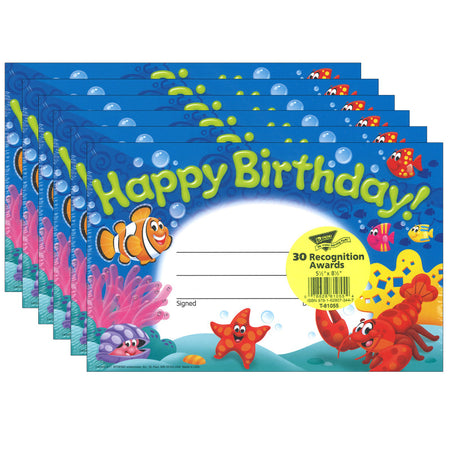 Happy Birthday! Sea Buddies&trade; Recognition Awards, 30 Per Pack, 6 Packs