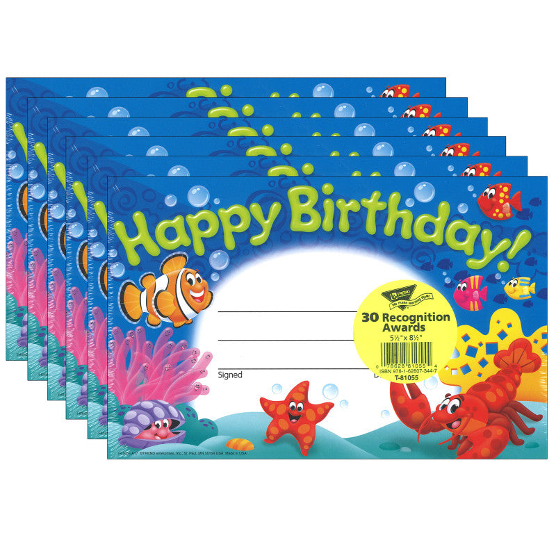 Happy Birthday! Sea Buddies&trade; Recognition Awards, 30 Per Pack, 6 Packs