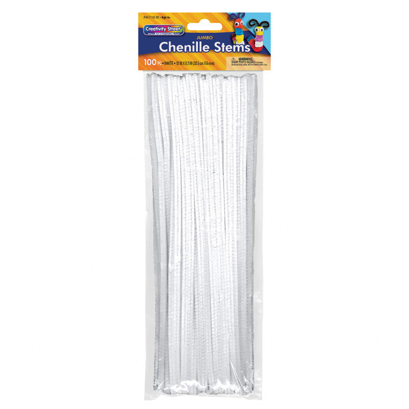 Jumbo Stems, White, 12" x 6 mm, 100 Pieces