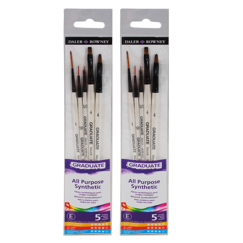 Graduate Detail Brush Set, Synthetic, 5 Pieces Per Set, 2 Sets