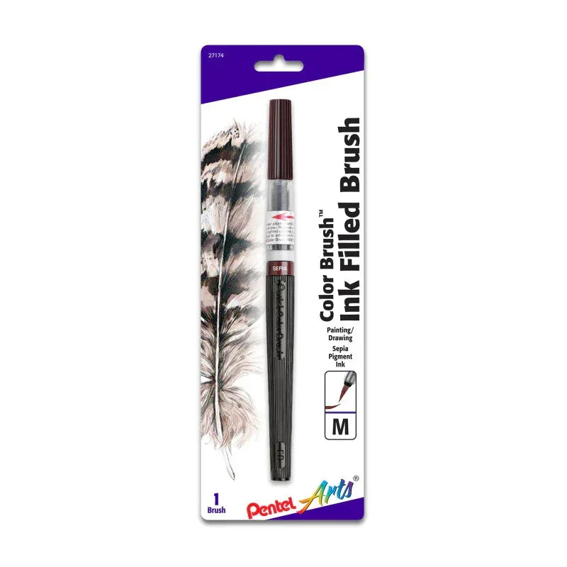 Color Brush with Water-Based Ink, Medium Tip, Sepia, 1-Pack
