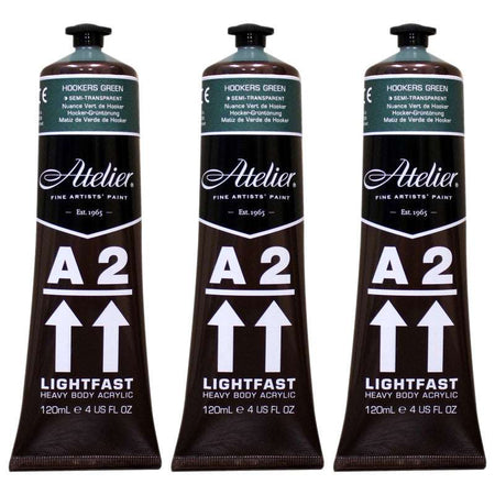 A2 Heavy Body Lightfast Artist Acrylic, 4 oz., Hookers Green Hue (Forest Green Hue), Pack of 3