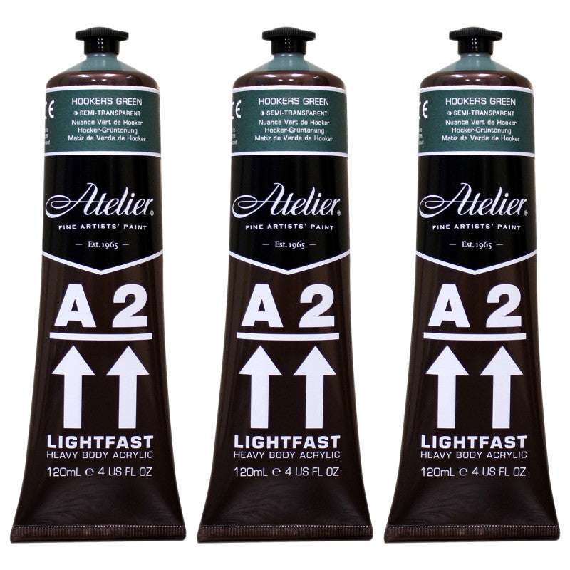 A2 Heavy Body Lightfast Artist Acrylic, 4 oz., Hookers Green Hue (Forest Green Hue), Pack of 3