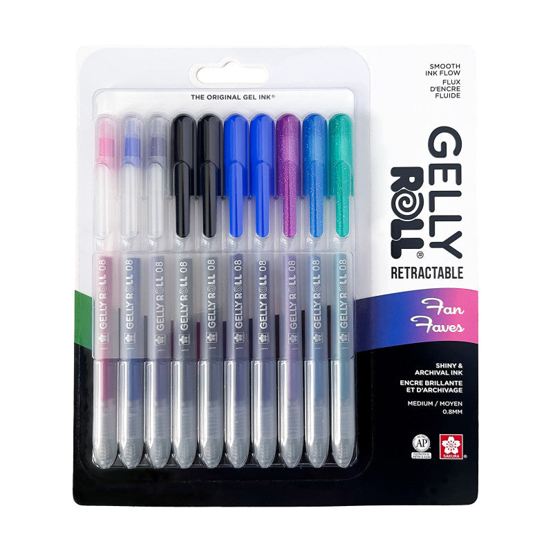 Retractable Fan Faves Gel Pens, Assorted Colors, 10-Pack, Blister Card