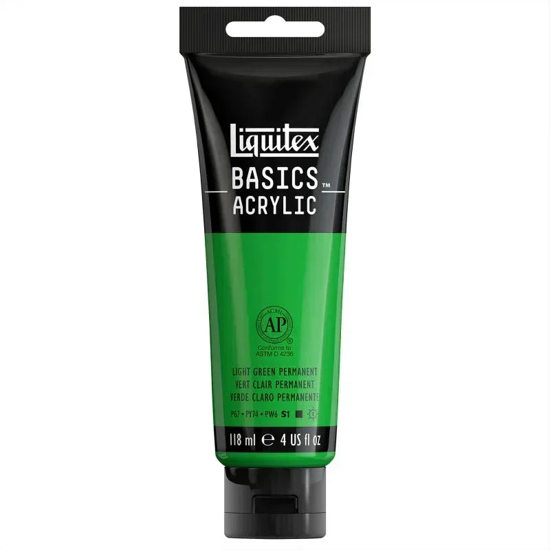 BASICS Acrylic Paint, 118 mL Tube, Light Green Permanent