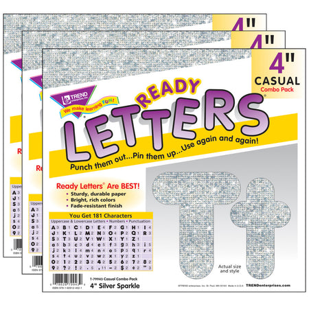 Silver Sparkle 4" Casual Combo Ready Letters&reg;, 3 Packs