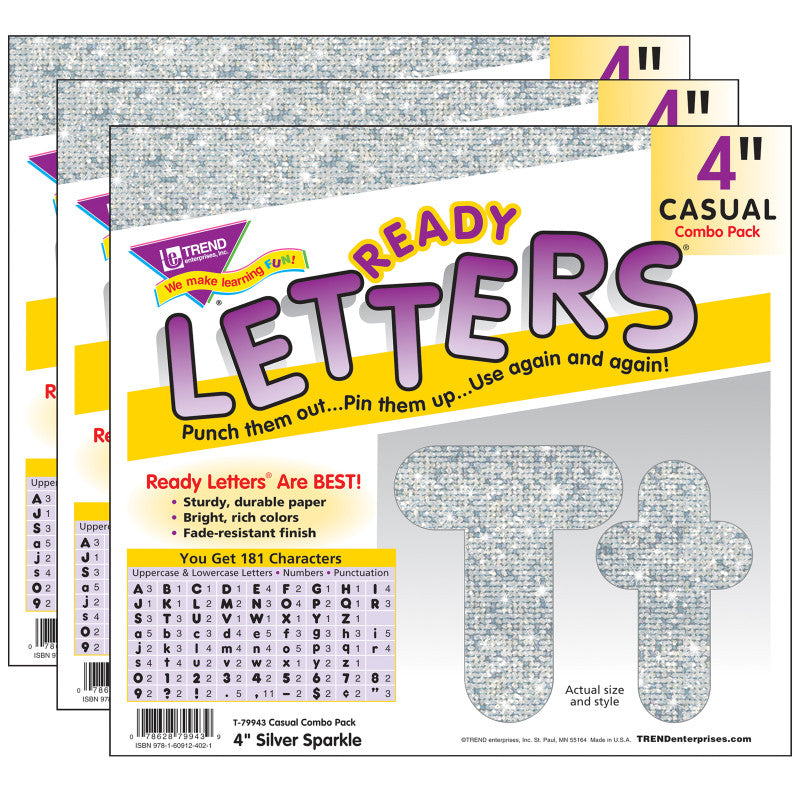 Silver Sparkle 4" Casual Combo Ready Letters&reg;, 3 Packs