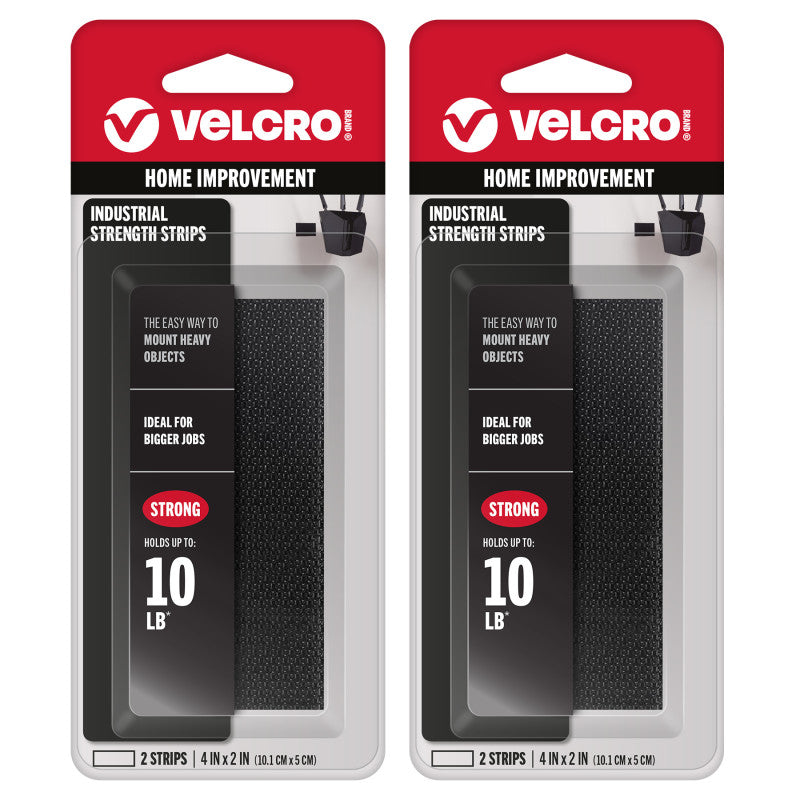 2-Pack Industrial Strength Hook and Loop Strips, 4 in x 2 in, Black, 4 Count