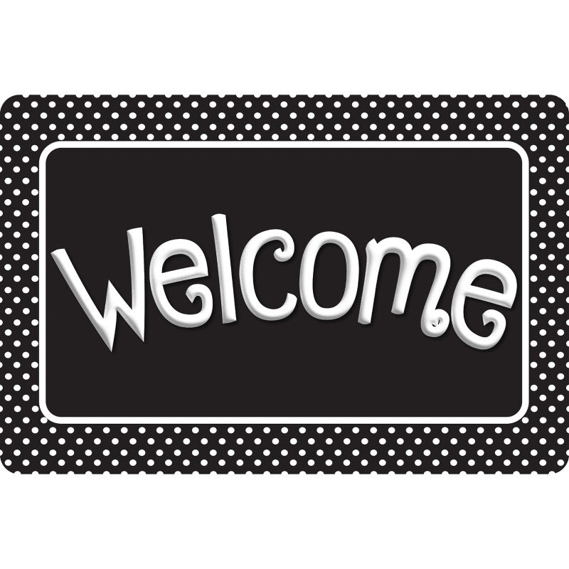 Smart Poly&trade;, The Original Fun Mat&trade;, Welcome Mat, 15.5" x 23.5", Black and White Polka Dots, Welcome