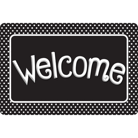 Smart Poly&trade;, The Original Fun Mat&trade;, Welcome Mat, 15.5" x 23.5", Black and White Polka Dots, Welcome