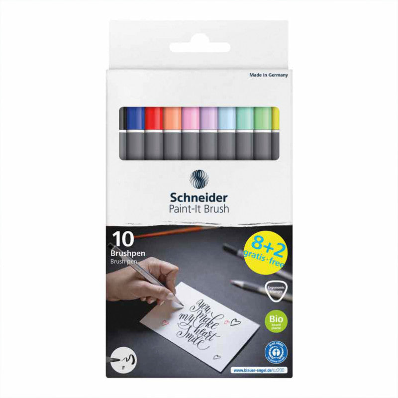 Schneider Paint-It 070, Brush Pens, Premium Tip, Flexible Fine Line Width, Wallet, x10, Assorted Colors