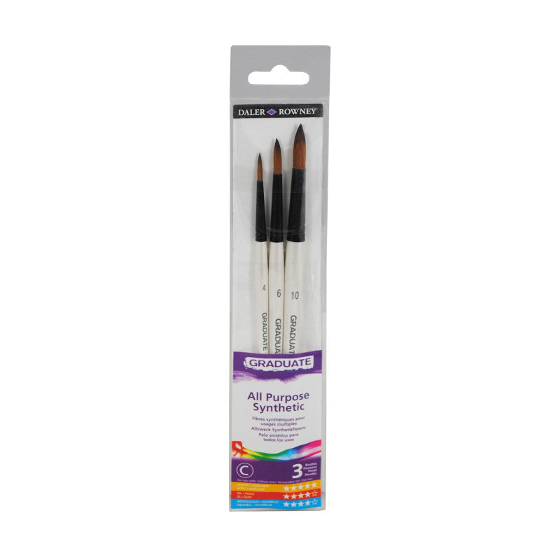 Graduate Round Brush Set, Synthetic, 3 Pieces