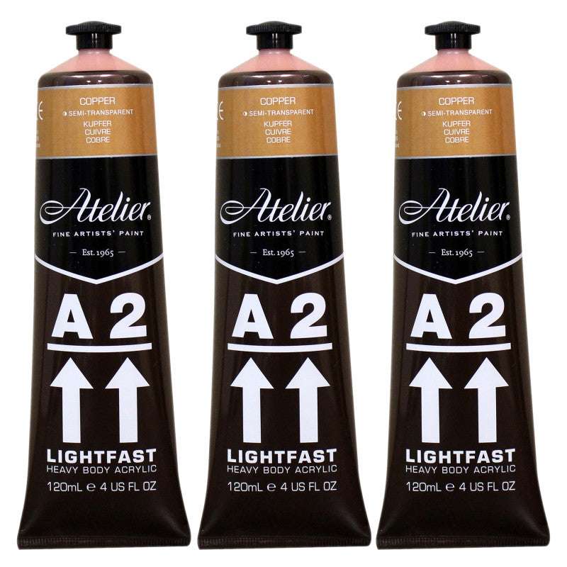 A2 Heavy Body Lightfast Artist Acrylic, 4 oz., Copper, Pack of 3