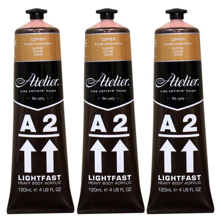 A2 Heavy Body Lightfast Artist Acrylic, 4 oz., Copper, Pack of 3