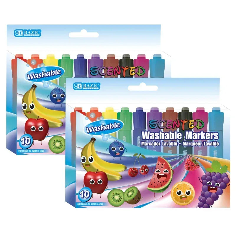 Washable Fruit Scented Markers, Chisel Tip, 10 Per Pack, 2 Packs