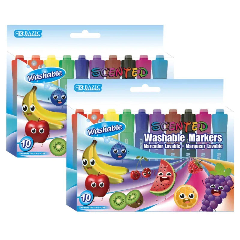 Washable Fruit Scented Markers, Chisel Tip, 10 Per Pack, 2 Packs