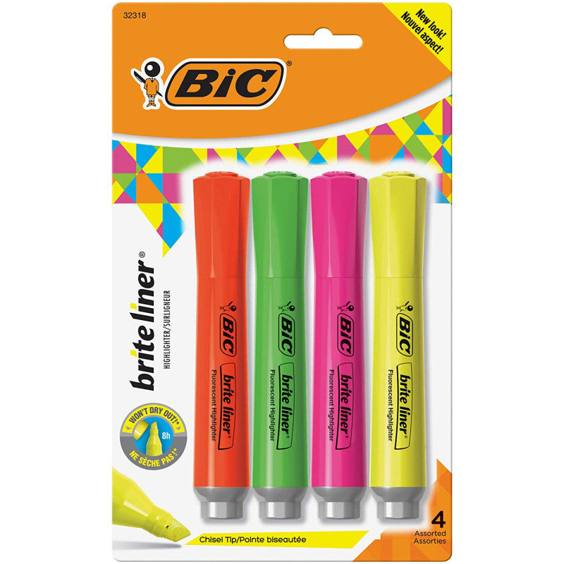 Brite Liner&reg; Grip Tank Highlighter, Chisel Tip, Assorted Colors, Pack of 4