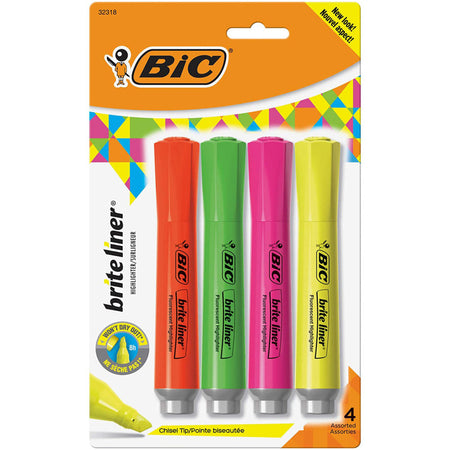 Brite Liner&reg; Grip Tank Highlighter, Chisel Tip, Assorted Colors, Pack of 4