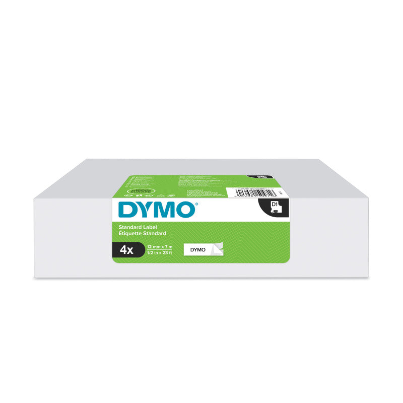 DYMOÂ® D1 Labels for LabelManager Label Makers, Black Print on White, 1/2-Inch x 23-Foot Rolls, Self-Adhesive, 4 Count
