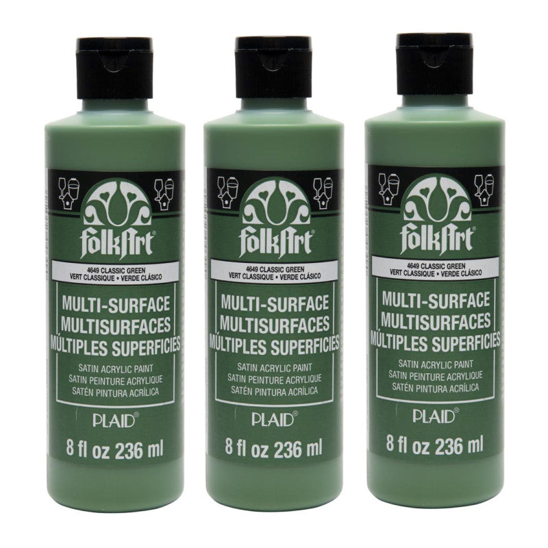 Acrylic Paint Multi-Surface Satin, 8oz., Classic Green, Pack of 3