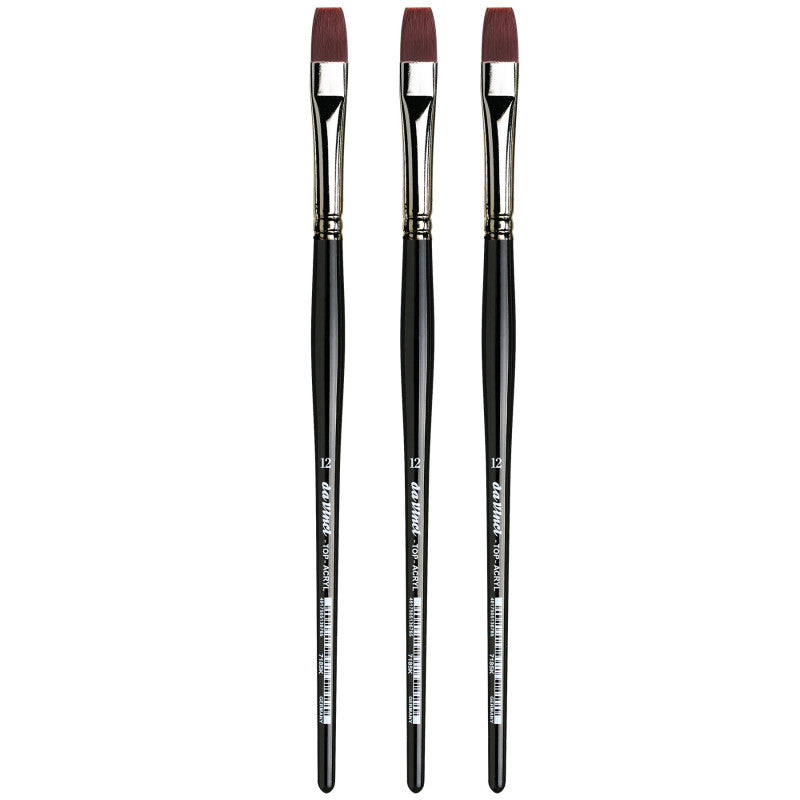 TOP-ACRYL Bright Red-Brown Brush, Synthetic, Acrylic & Oil, Flat, Series 7185K, Size 1, Pack of 3