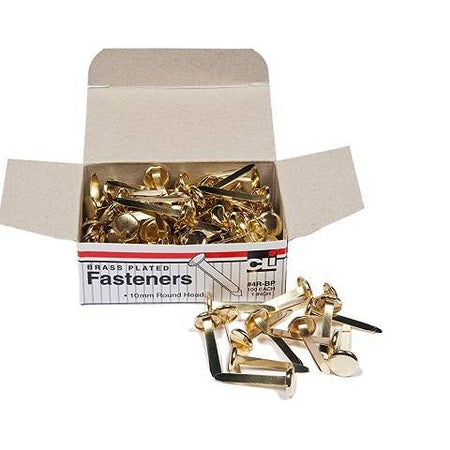 Paper Fasteners, Round Head, Brass Plated 1 Inches Shank, 10 mm Head, 100/Box, (4RH)
