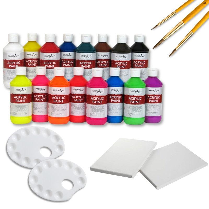 Acrylic Painting Party Kit, Canvas, Paint, Brushes & Palette Set for Groups, 6 Participants, 52 Pieces