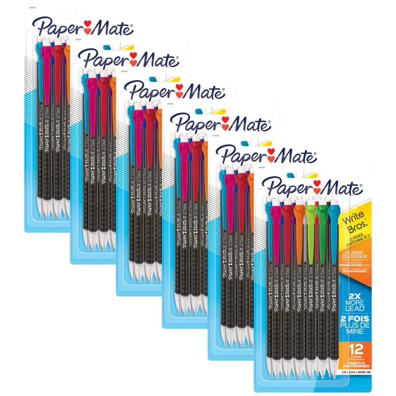 Write Bros&reg; Mechanical Pencil, 0.7mm, Assorted, 12 Per Pack, 6 Packs