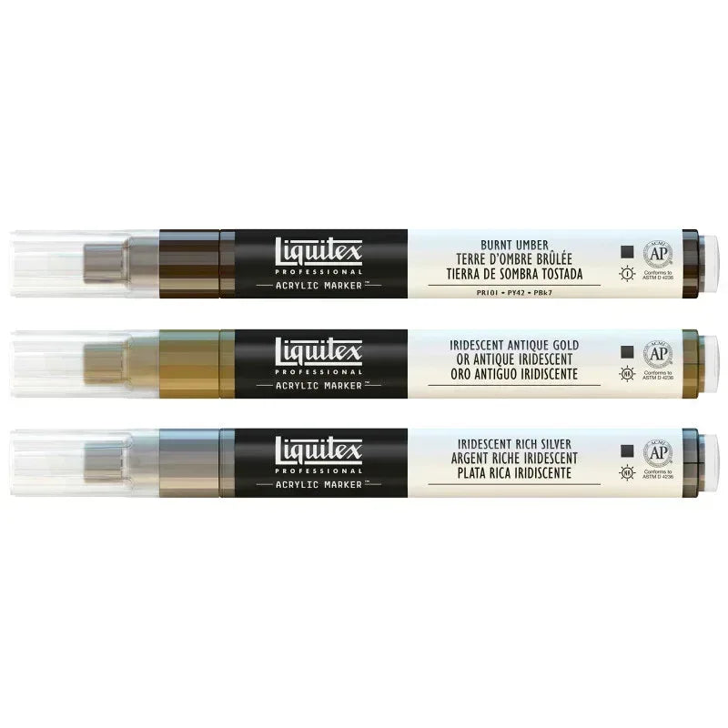Professional Acrylic Paint Markers, Iridescent Colors, 2 mm, Set of 3