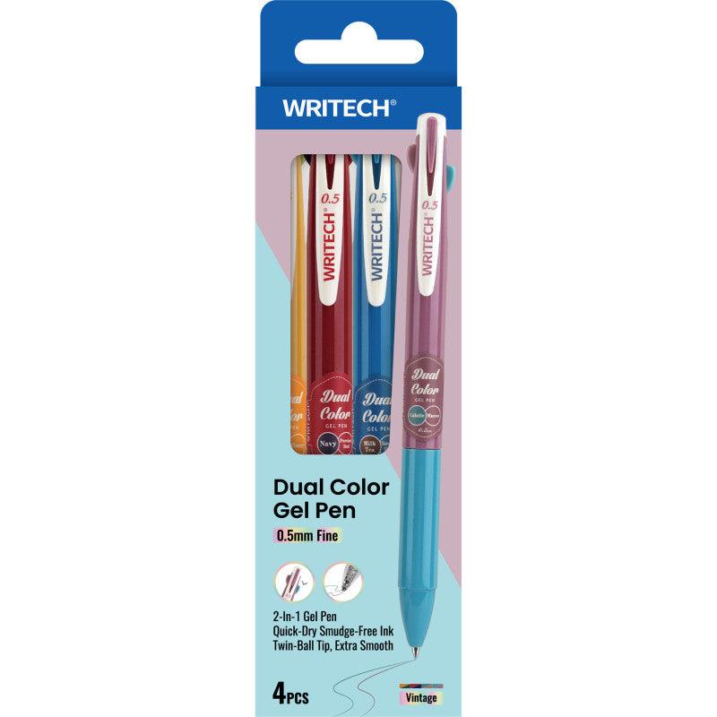 Dual Color Retractable Gel Pens, Vintage Ink Pairings, 4 Count