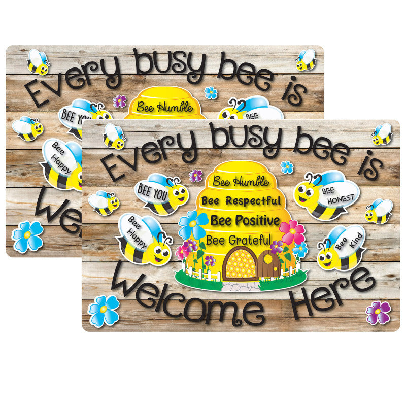 Welcome Mat with Slip Resistant Backing, 15.5" x 23.5", Bee Hive Theme Values, Pack of 2