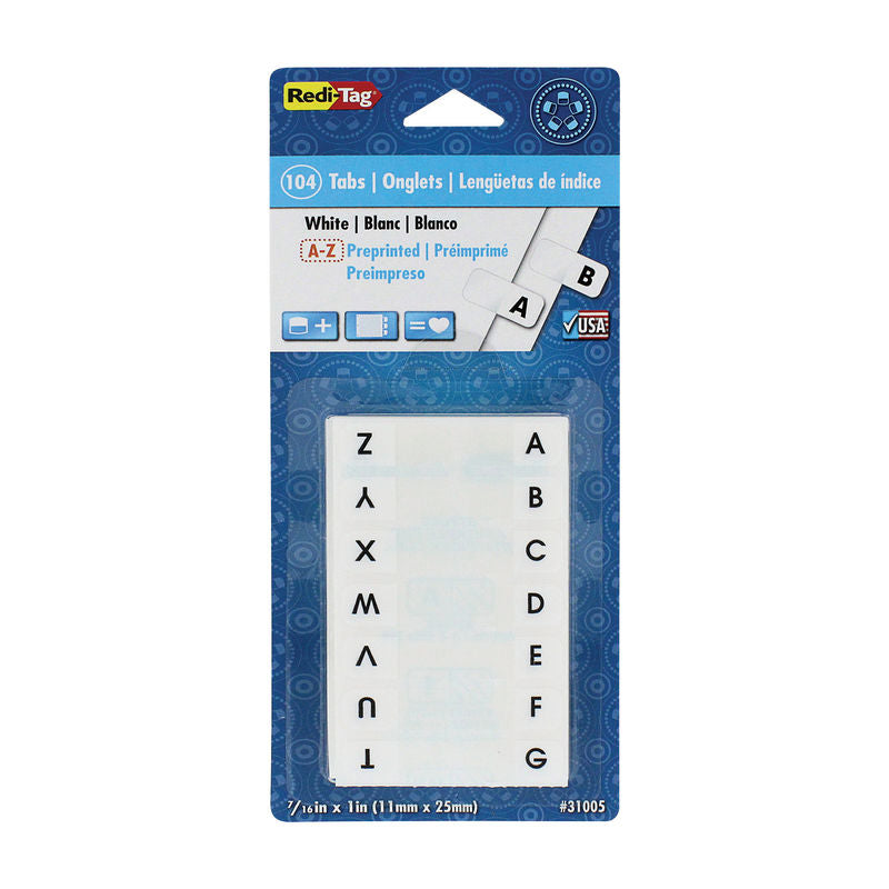 Preprinted Alphabetical Index Tabs, A-Z, White, 7/16 x 1 in., 104 Count