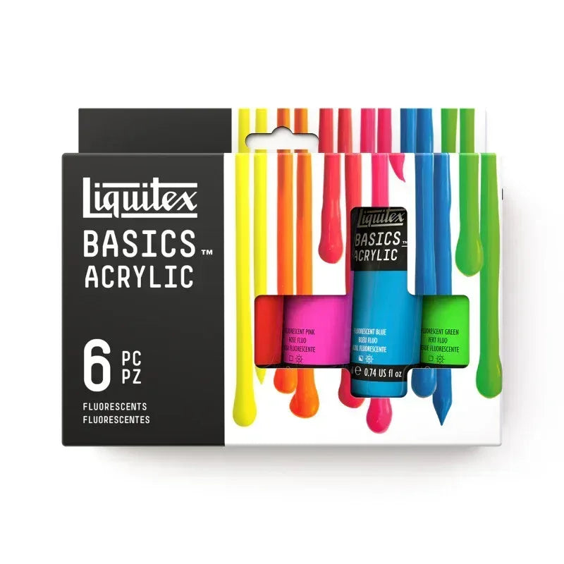 BASICS Acrylic Paint, Fluorescent Colors, 22 mL Tubes, Set of 6