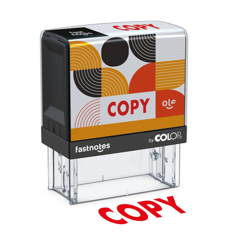 Self-Inking Copy Message Stamp, Red Ink, Clear Alignment Base, 2 Design Cards