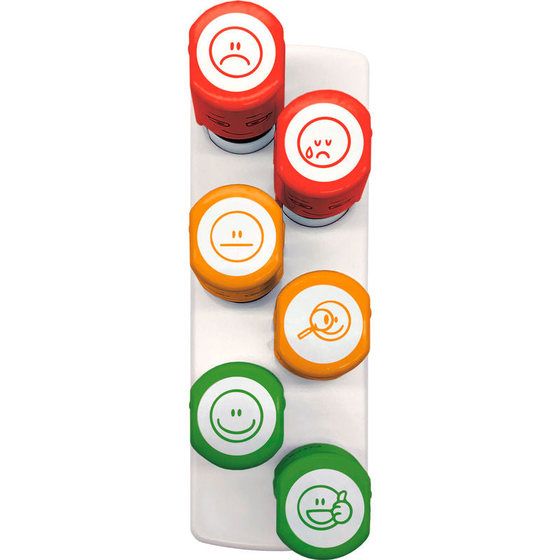 Self-Inking Teacher Feedback Emoji Stamp Set, Assorted Colors, 6 Count
