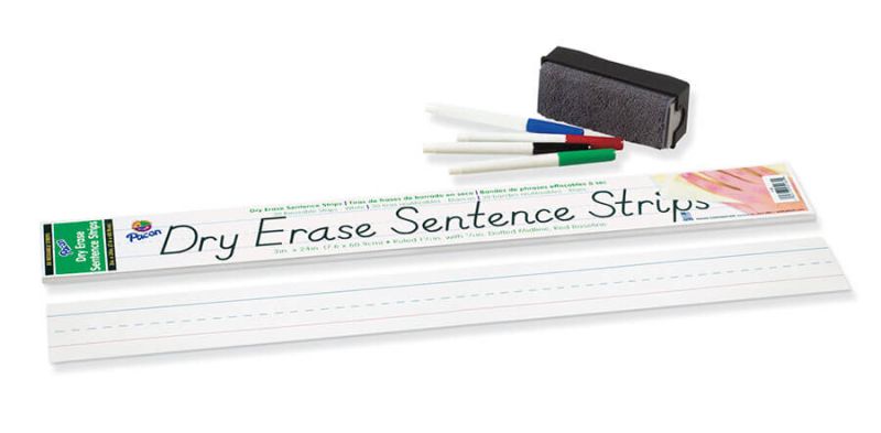 PACON® DRY ERASE SENTENCE STRIPS 3" X 24" WHITE 30 STRIPS,(PAC5185)