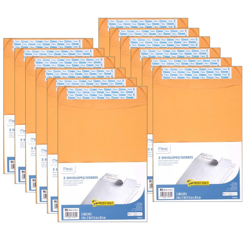 Press-It Seal-It&reg; Envelopes, 9" x 12", 5 Per Box, 12 Boxes