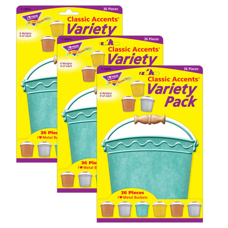 I &hearts; Metal Buckets Classic Accents&reg; Variety Pack, 36 Per Pack, 3 Packs