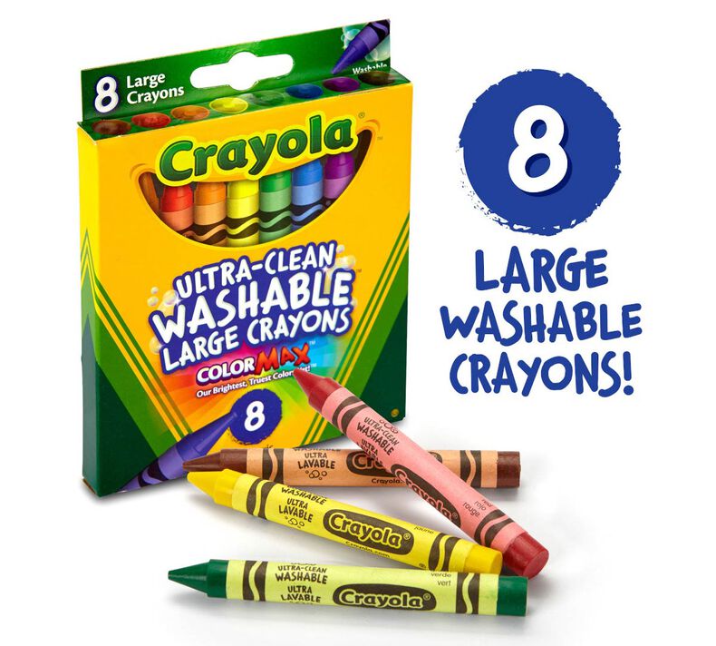Crayola® Ultra Clean Washable Large Crayons, 4" x 7/16", 8 colors (BIN523280)